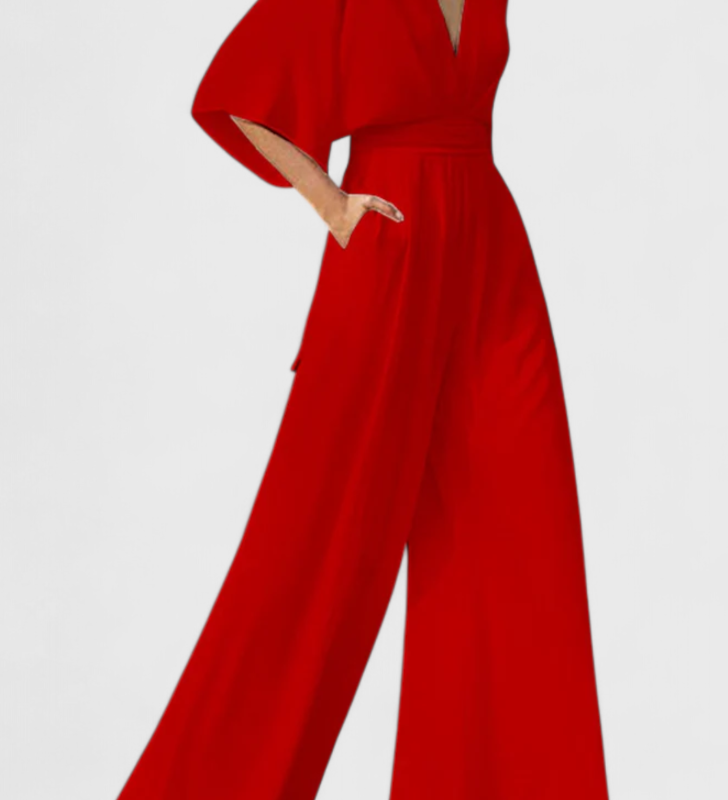 ISAURA™ | Mono Largo Elegante con Pierna Ancha y Escote en V