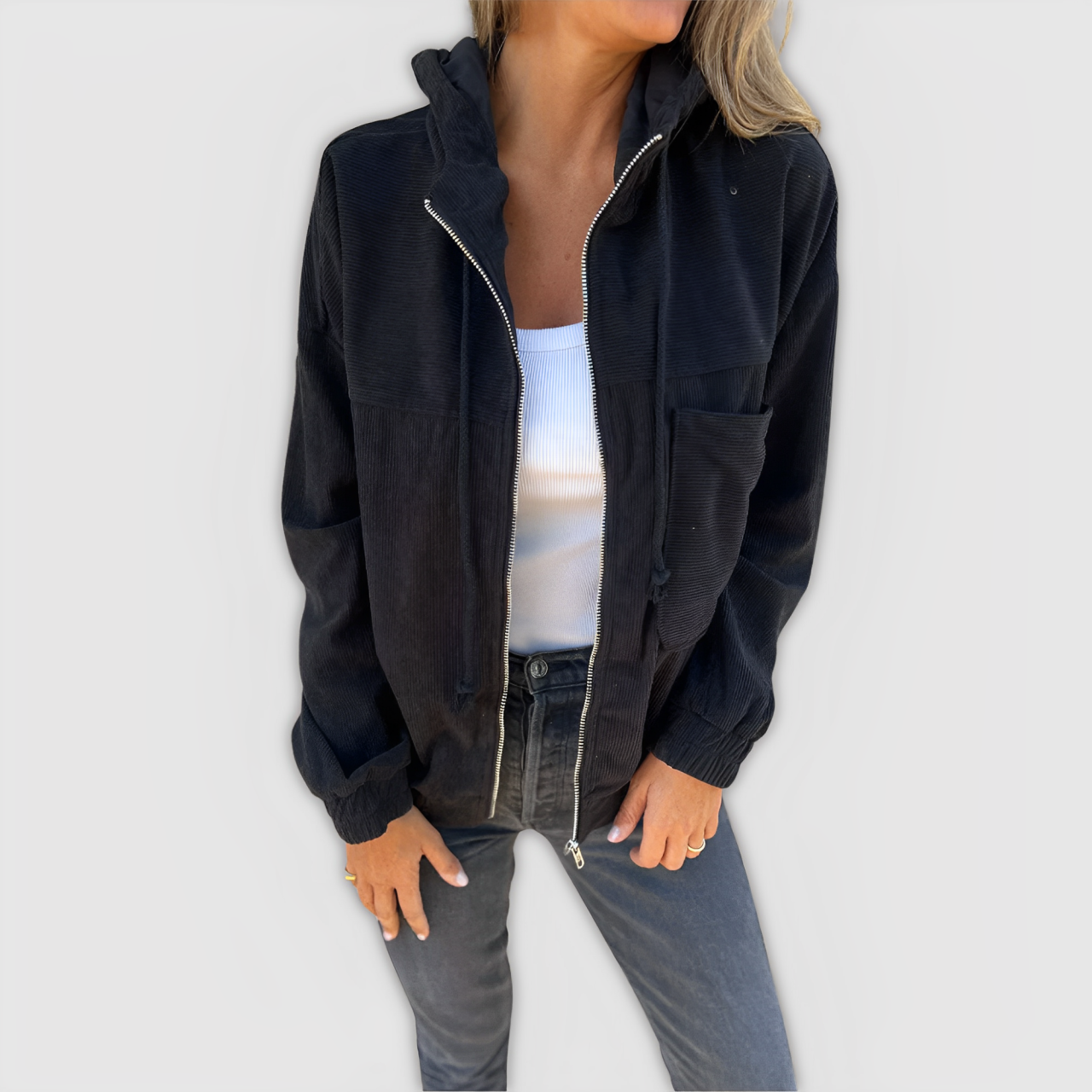 LAIA™ | Chaqueta de Pana con Capucha y Cremallera