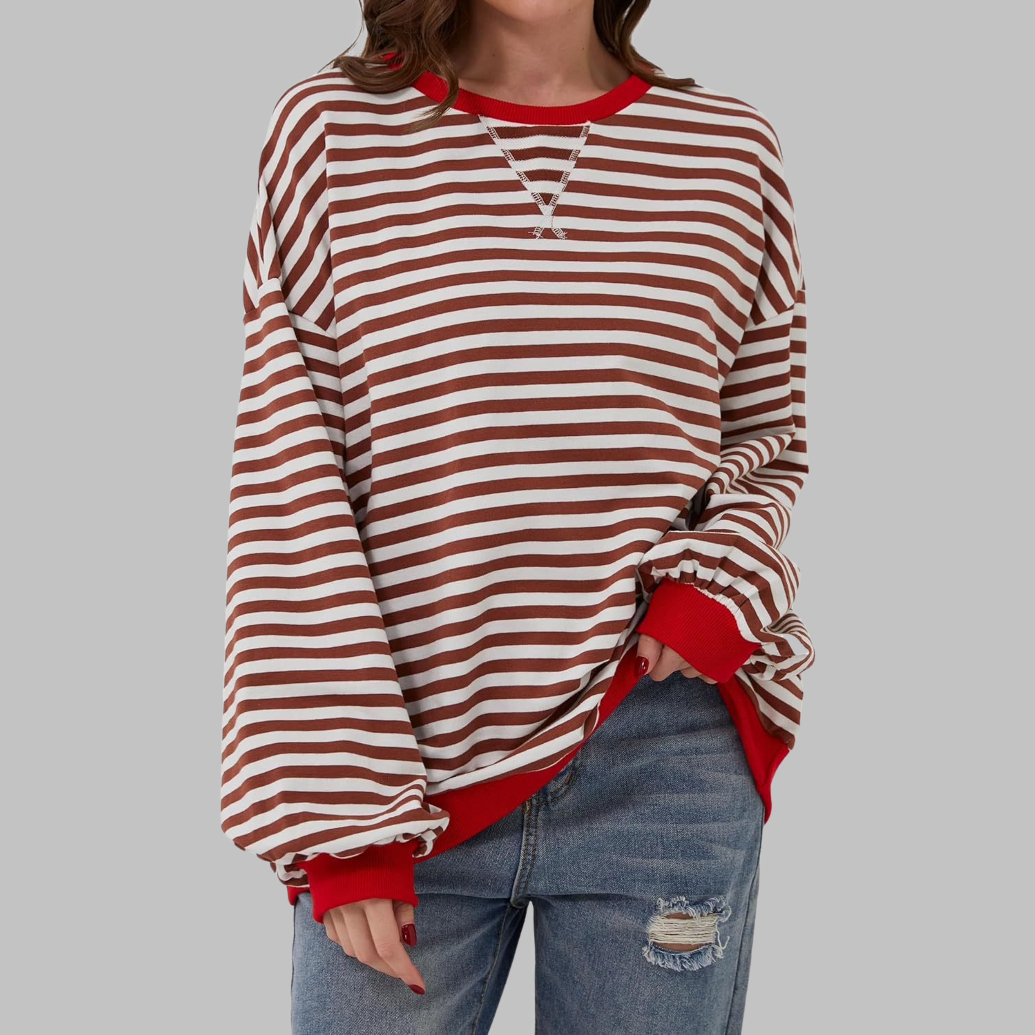 IRINA | Sudadera de Rayas de Manga Larga y Cuello Redondo