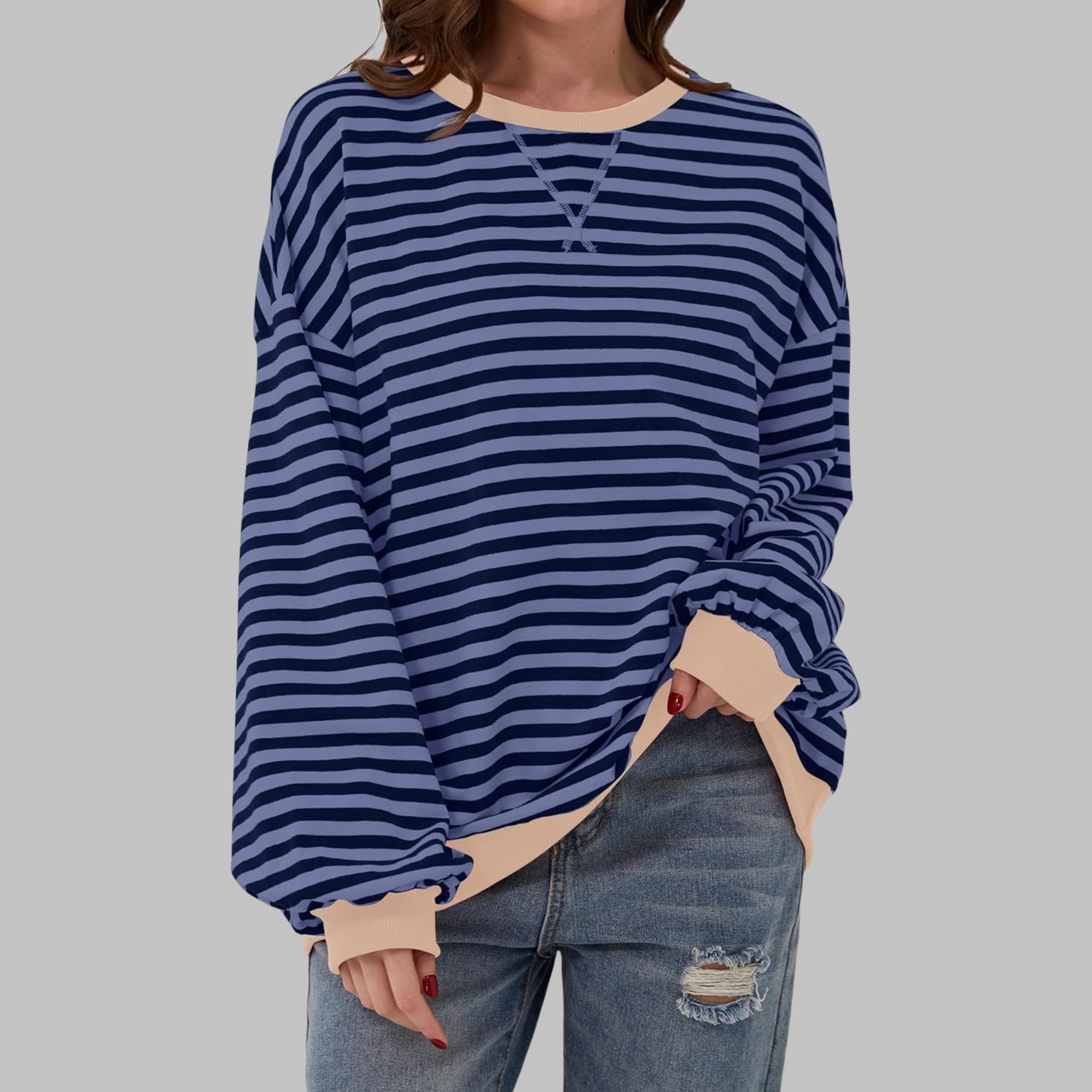 IRINA | Sudadera de Rayas de Manga Larga y Cuello Redondo