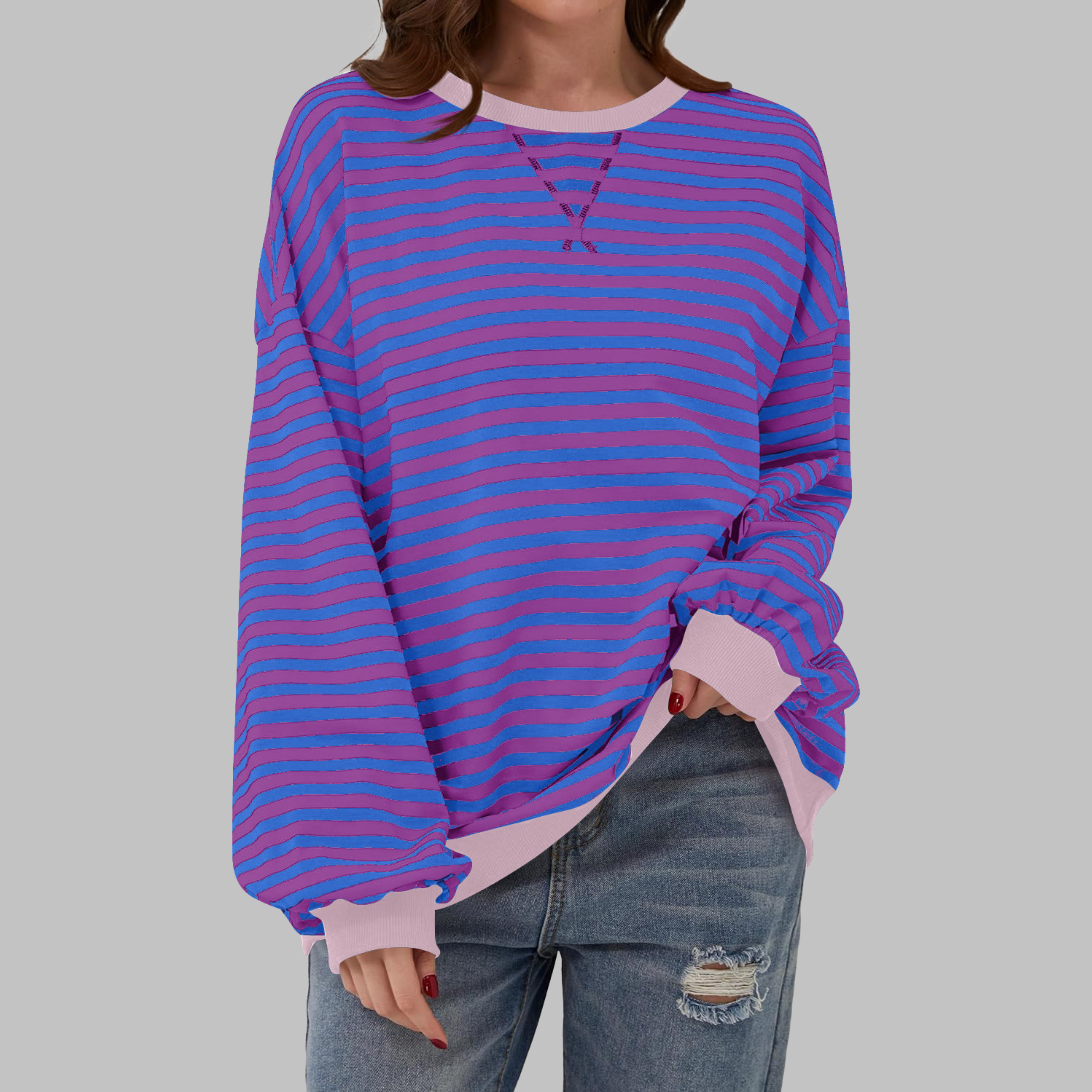 IRINA | Sudadera de Rayas de Manga Larga y Cuello Redondo
