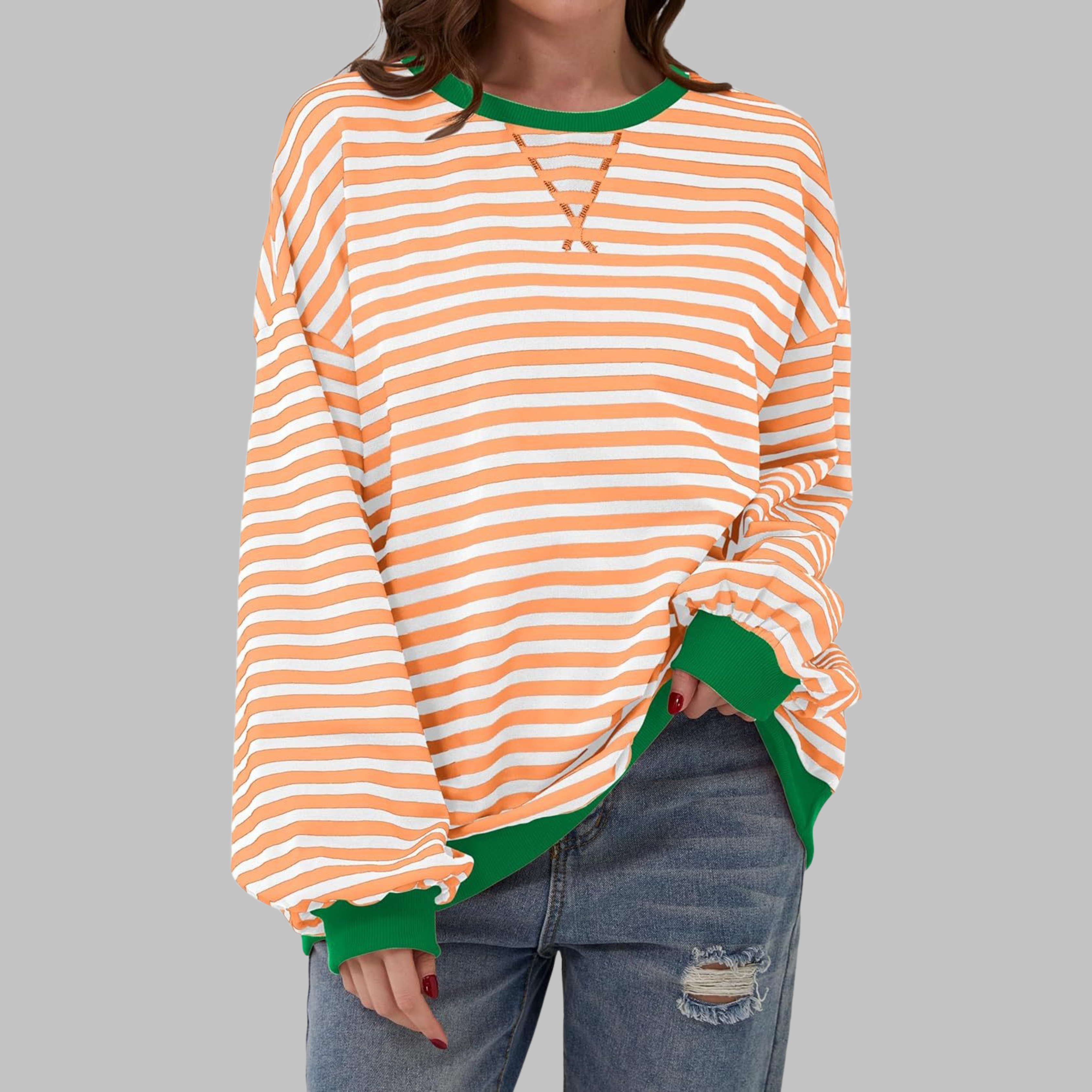 IRINA | Sudadera de Rayas de Manga Larga y Cuello Redondo