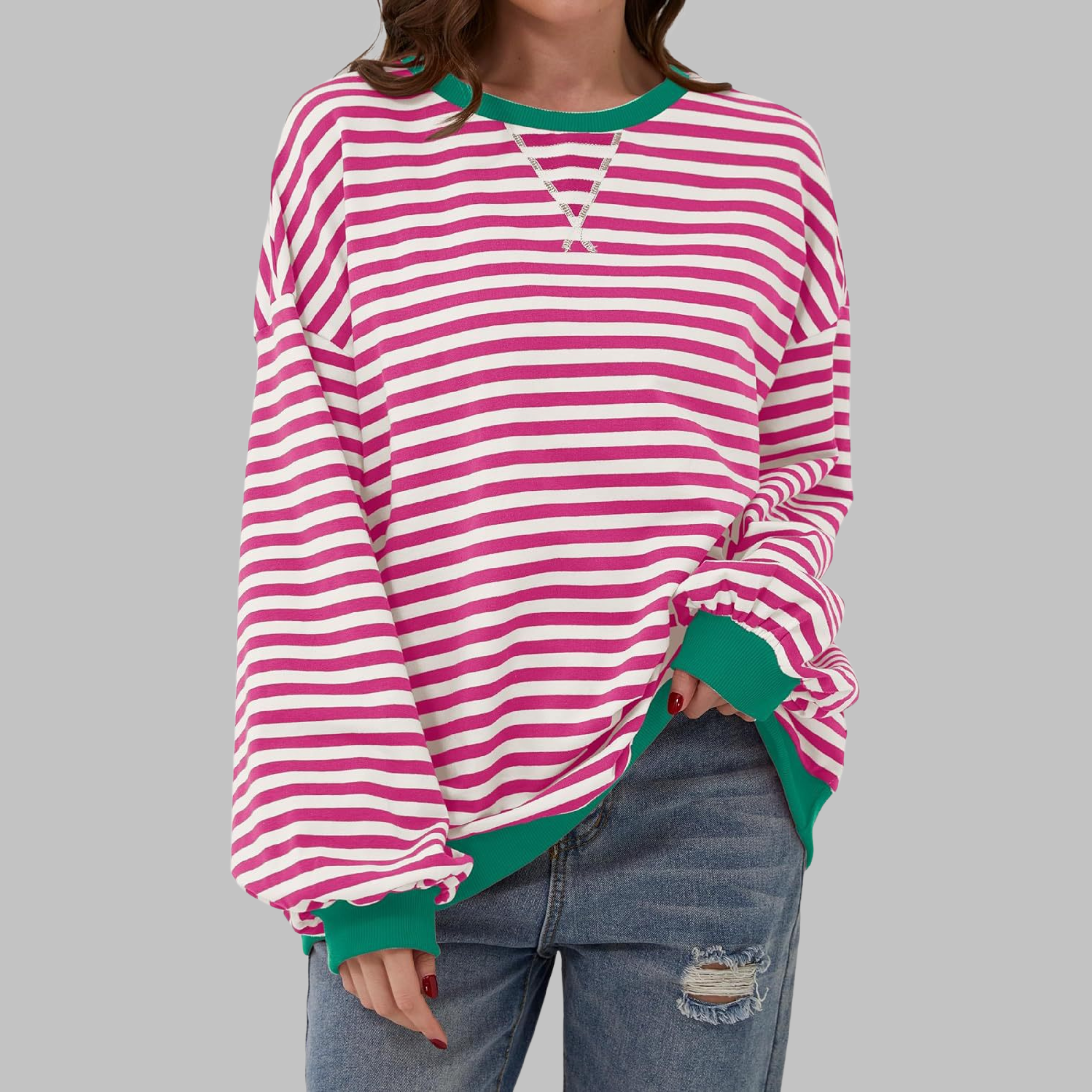 IRINA | Sudadera de Rayas de Manga Larga y Cuello Redondo