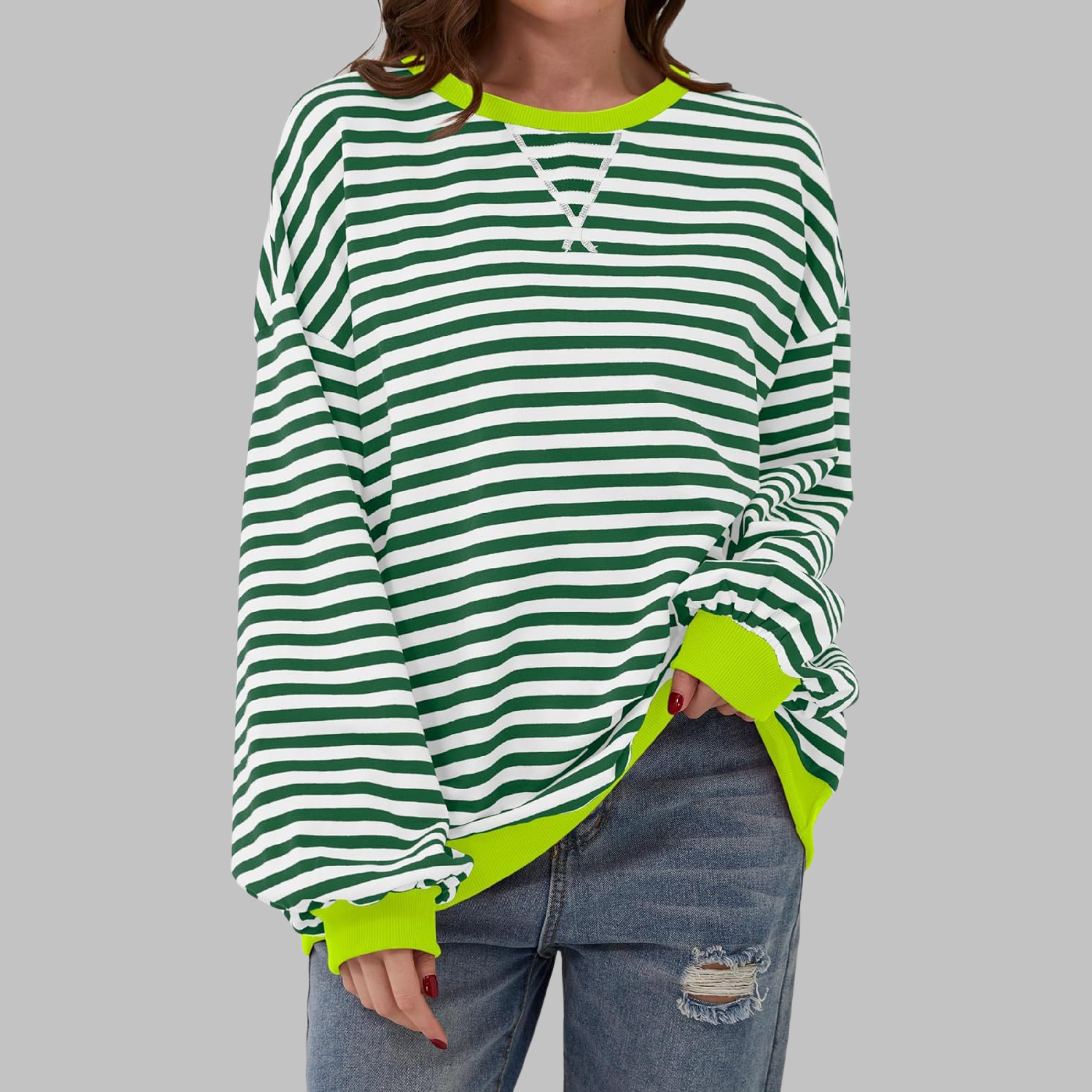 IRINA | Sudadera de Rayas de Manga Larga y Cuello Redondo