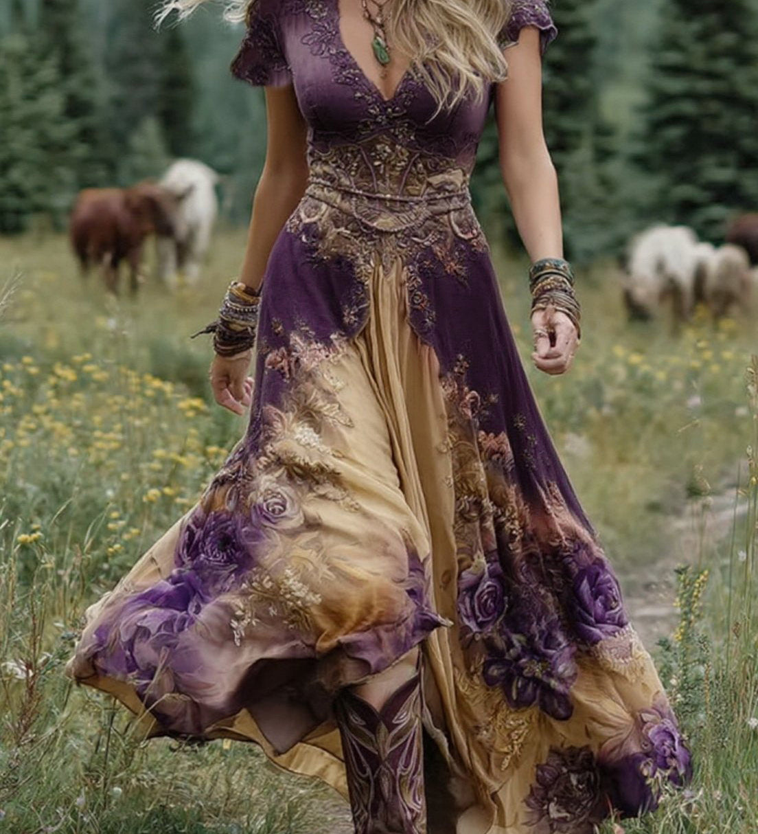 MARCINA | Vestido largo elegante con tonos florales