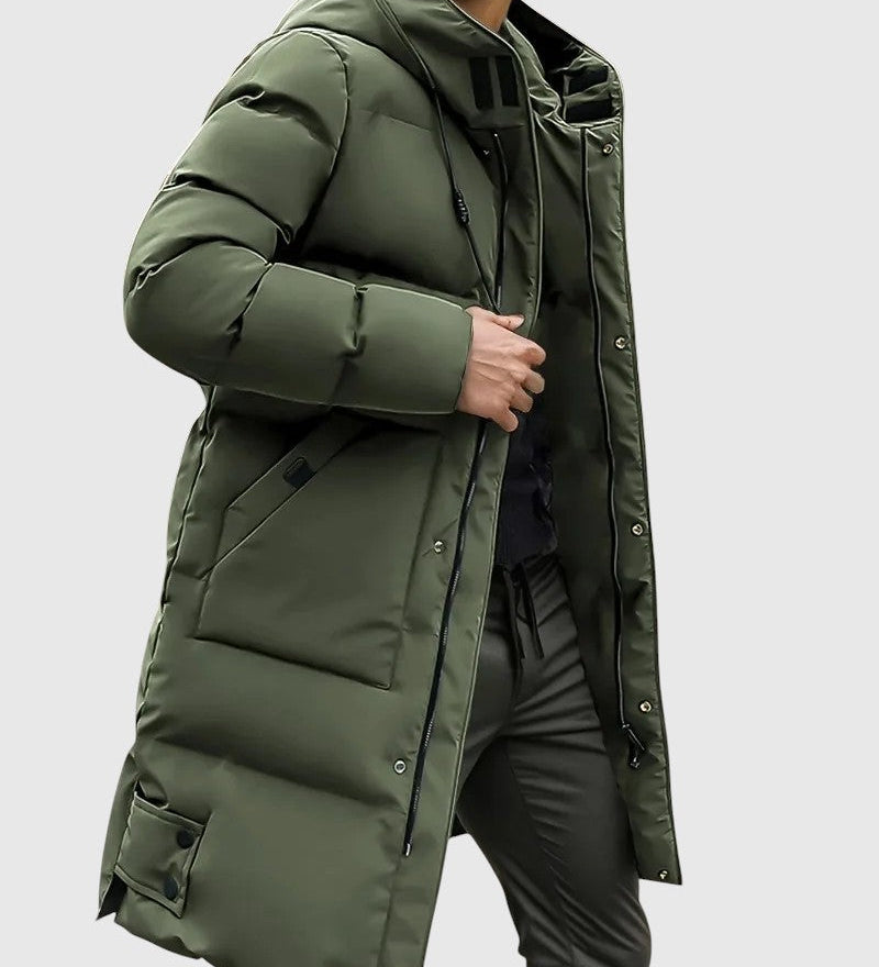 Jan – Prošívaný dlouhý kabát s kapucí