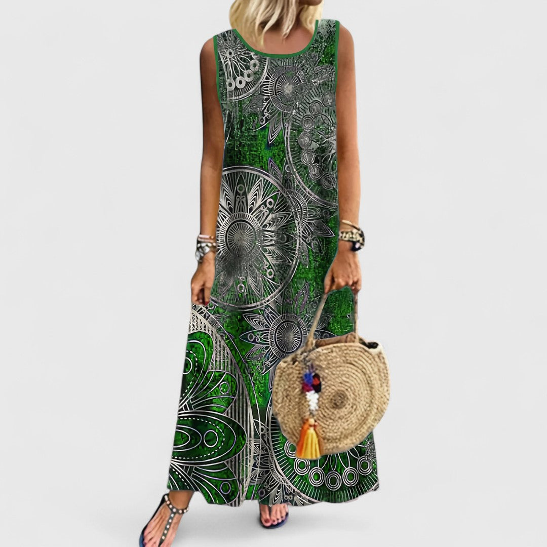 FENNE™ | Vestido Maxi Sin Mangas con Estampado que Cubre el Abdomen