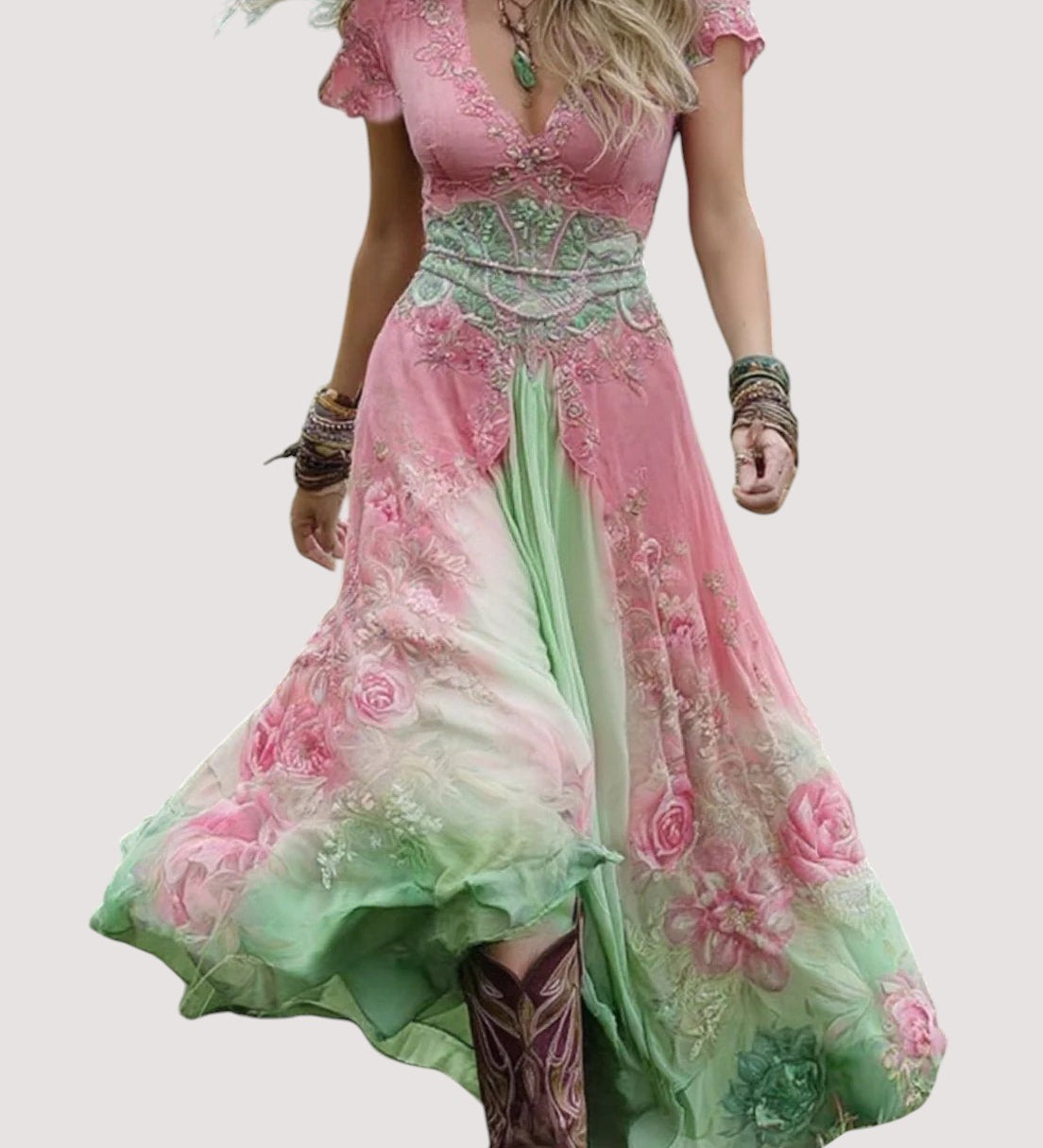 MARCINA | Vestido largo elegante con tonos florales
