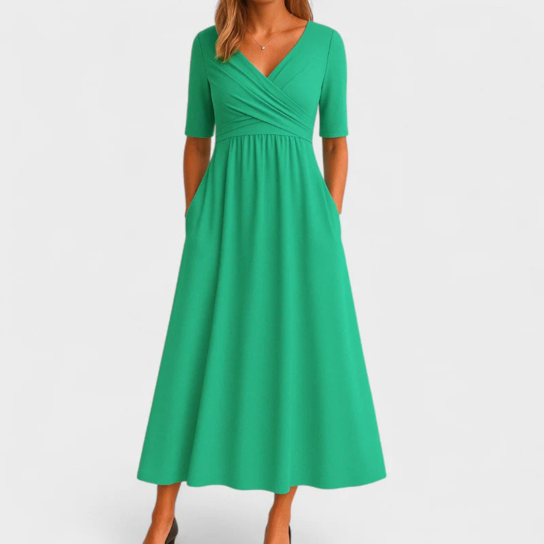 CHRYSTAL™ | Vestido cruzado con mangas cortas