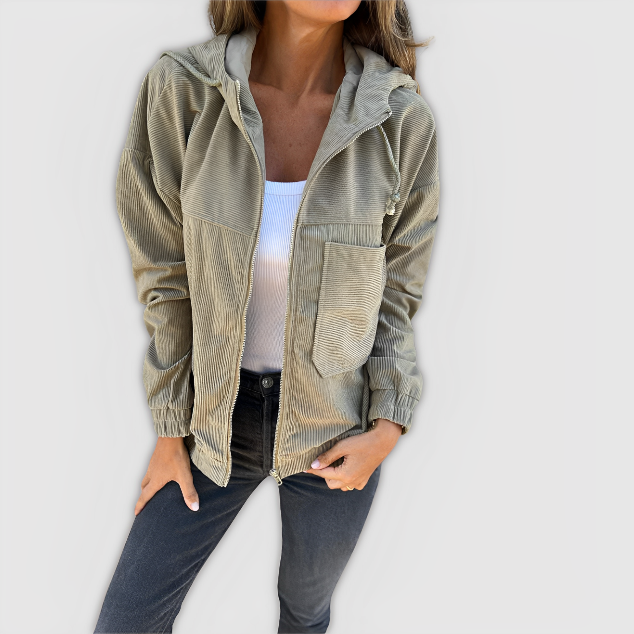 LAIA™ | Chaqueta de Pana con Capucha y Cremallera