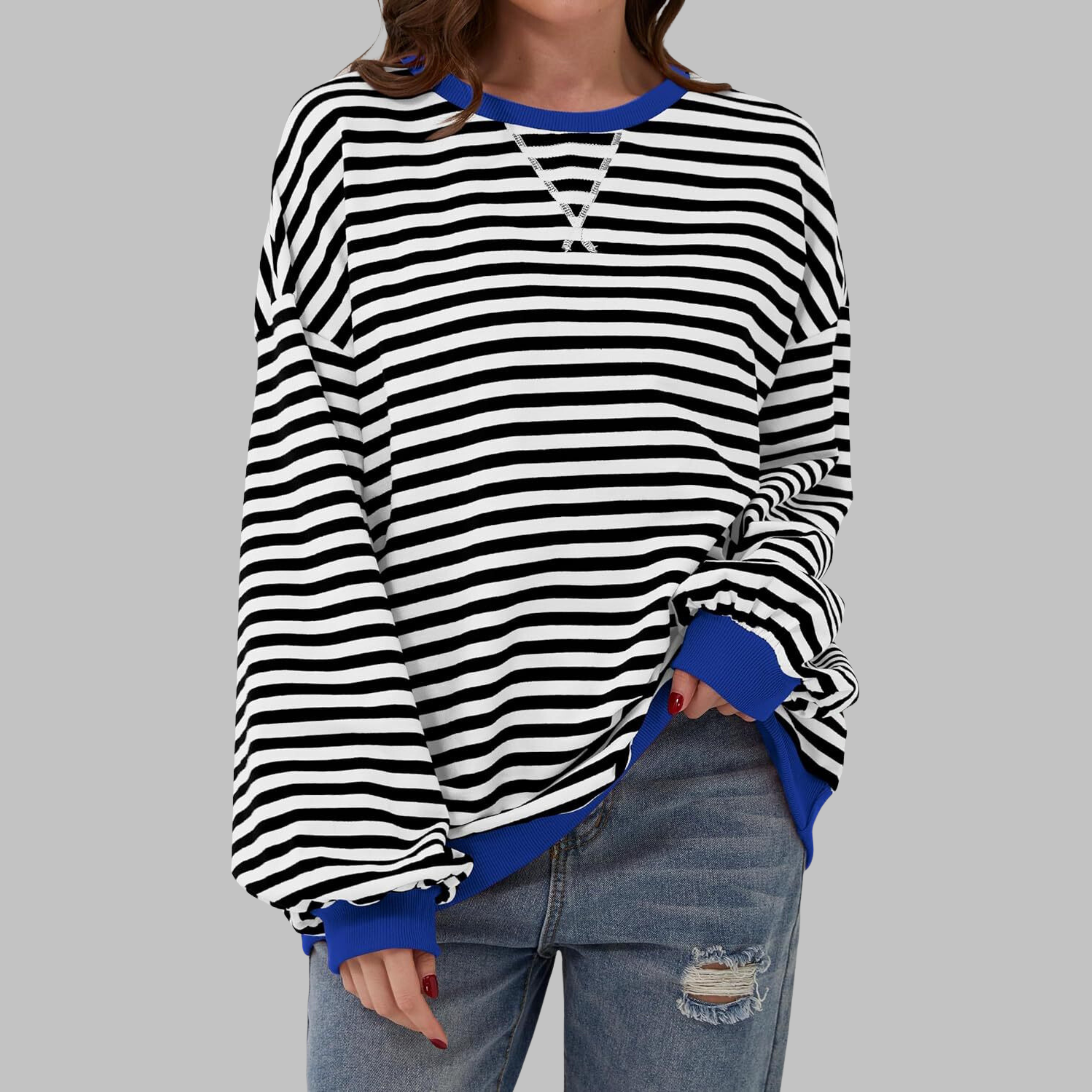 IRINA | Sudadera de Rayas de Manga Larga y Cuello Redondo