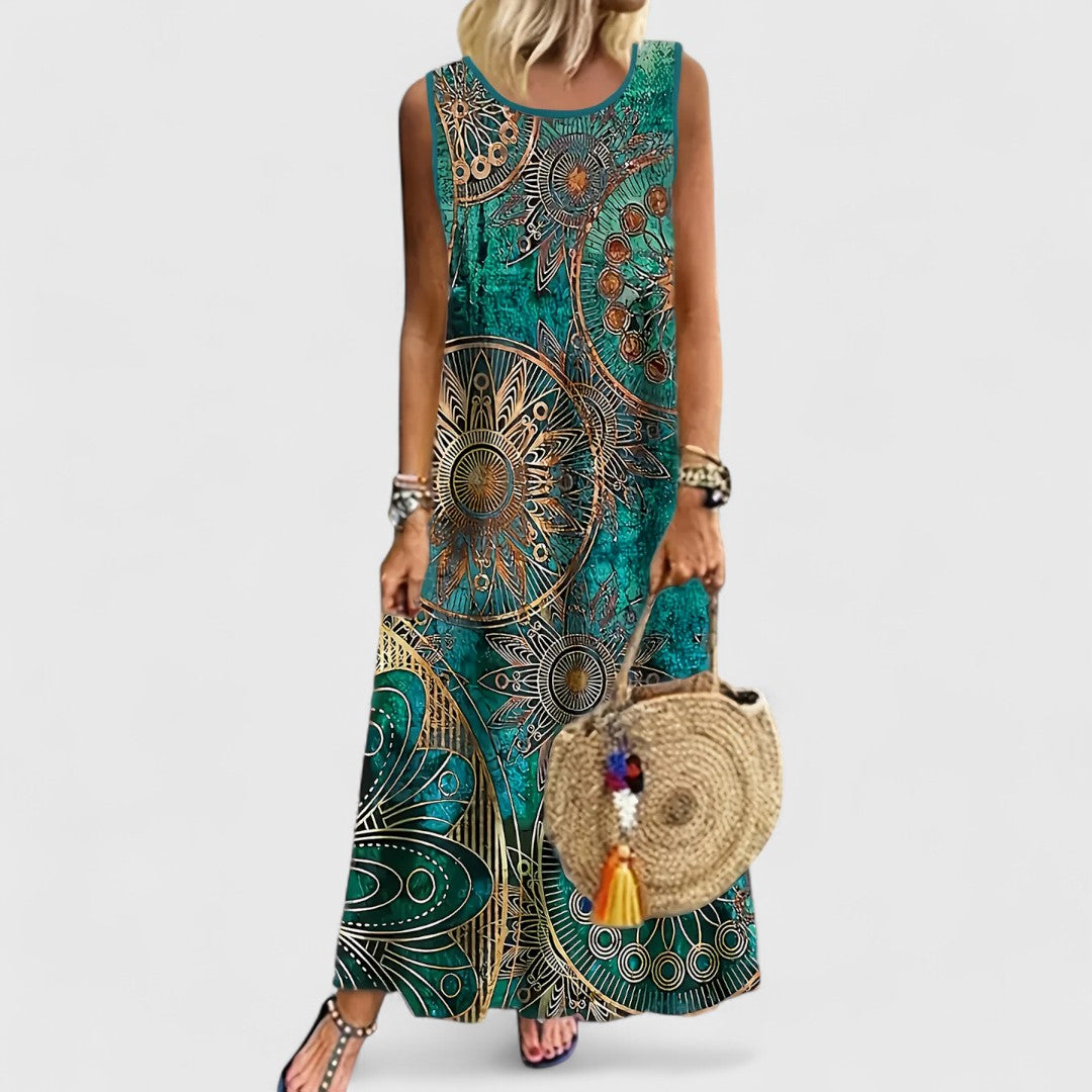 FENNE™ | Vestido Maxi Sin Mangas con Estampado que Cubre el Abdomen