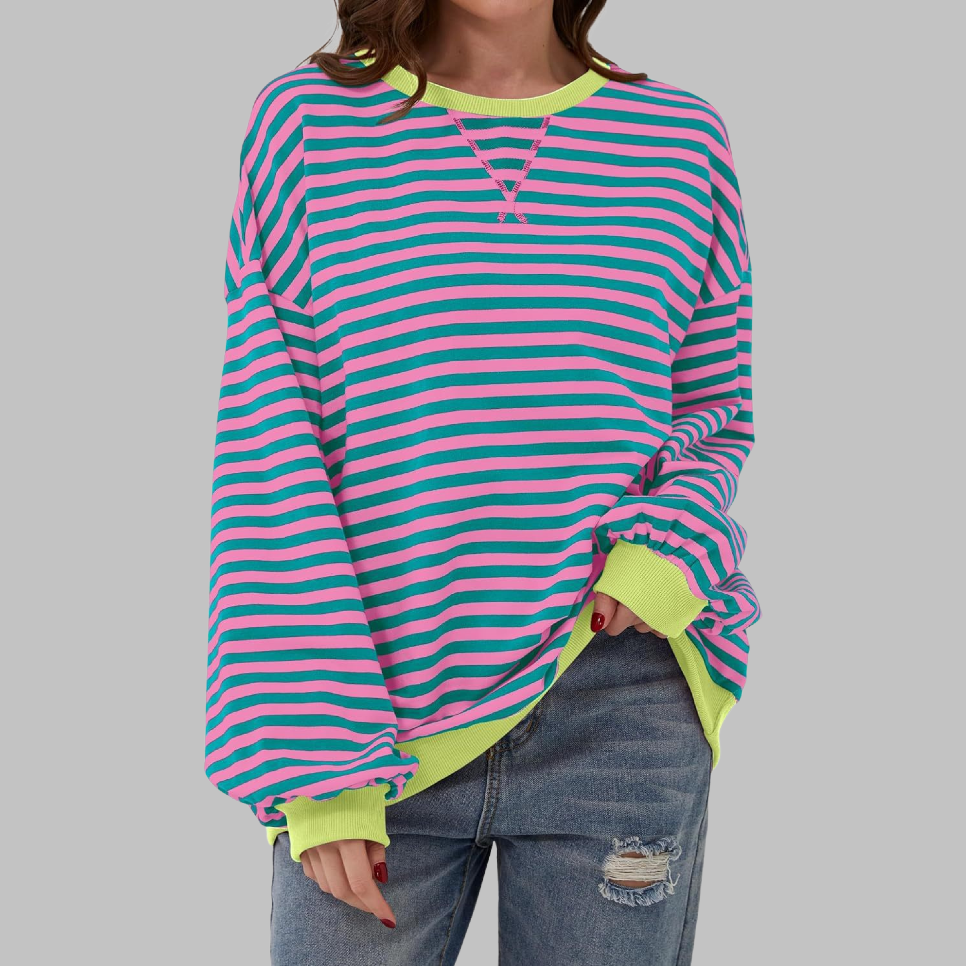 IRINA | Sudadera de Rayas de Manga Larga y Cuello Redondo