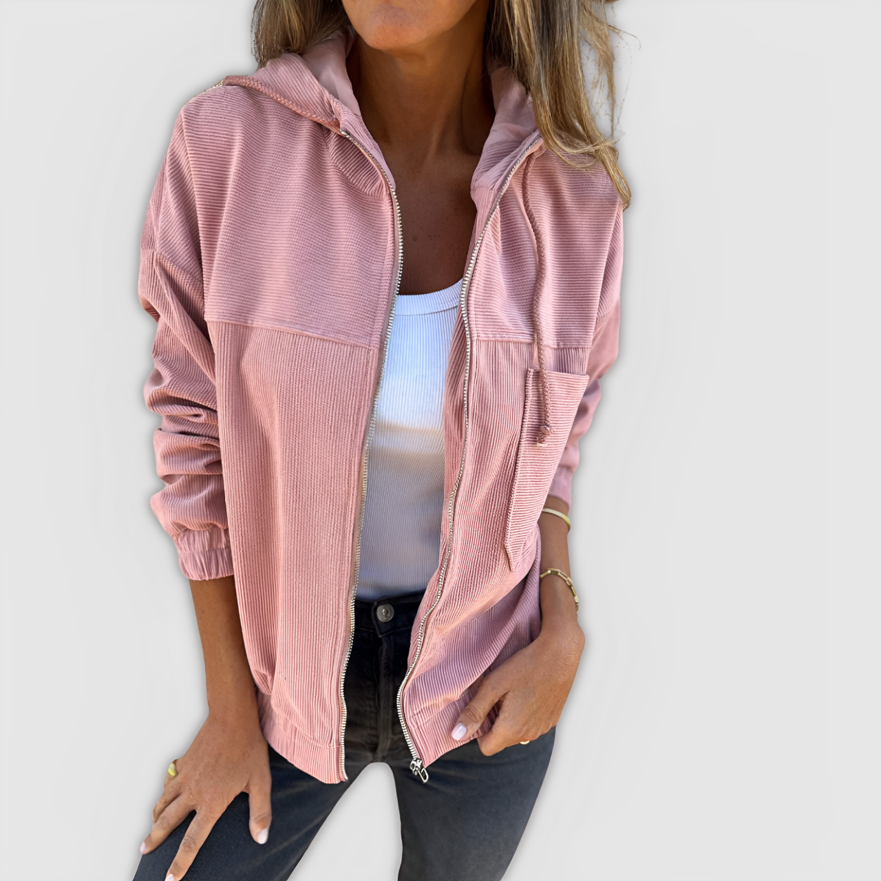 LAIA™ | Chaqueta de Pana con Capucha y Cremallera