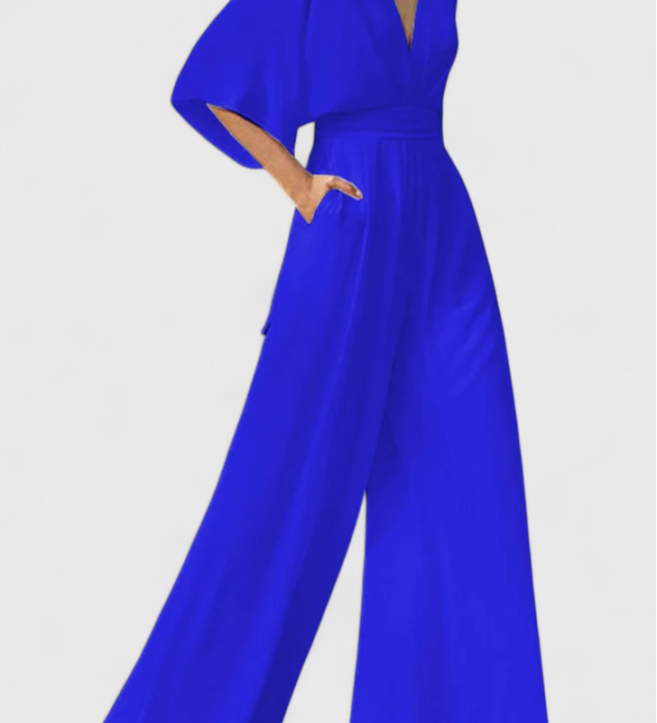 ISAURA™ | Mono Largo Elegante con Pierna Ancha y Escote en V