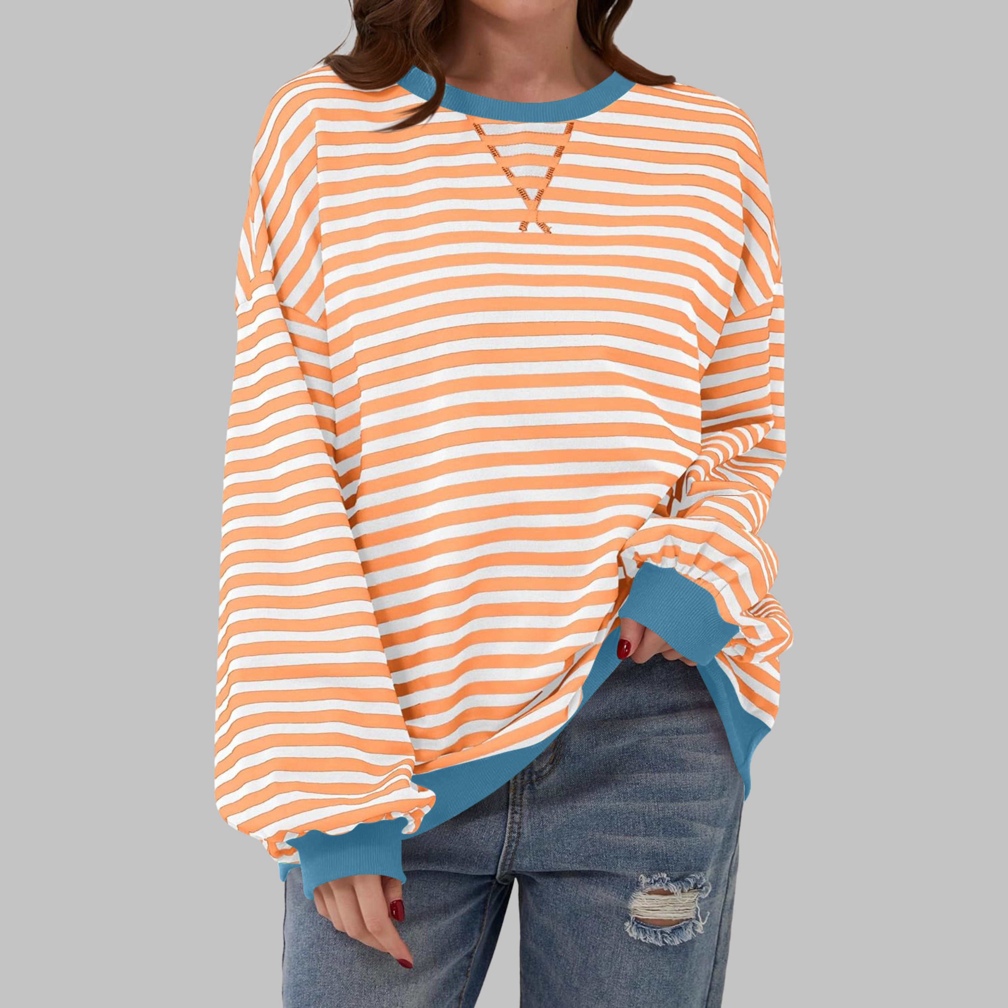 IRINA | Sudadera de Rayas de Manga Larga y Cuello Redondo