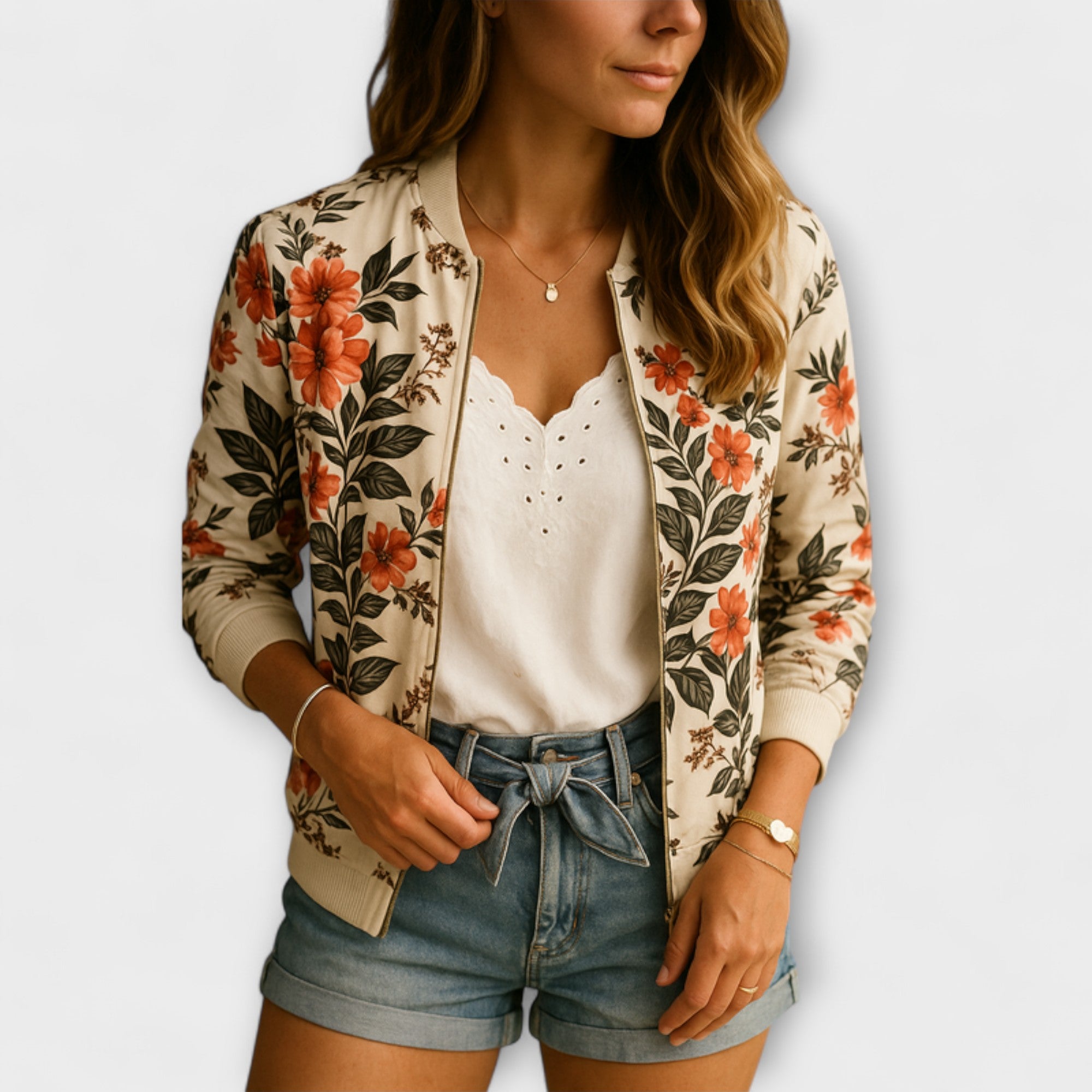 ANDREIA™ | Chaqueta bomber elegante con patrón floral