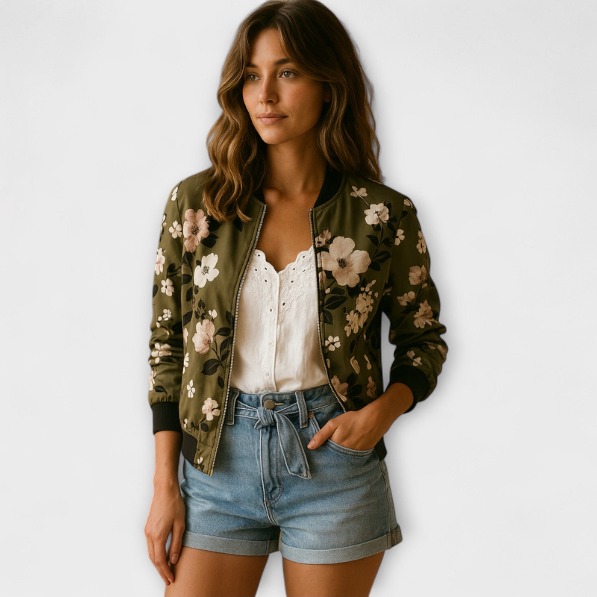 ANDREIA™ | Chaqueta bomber elegante con patrón floral