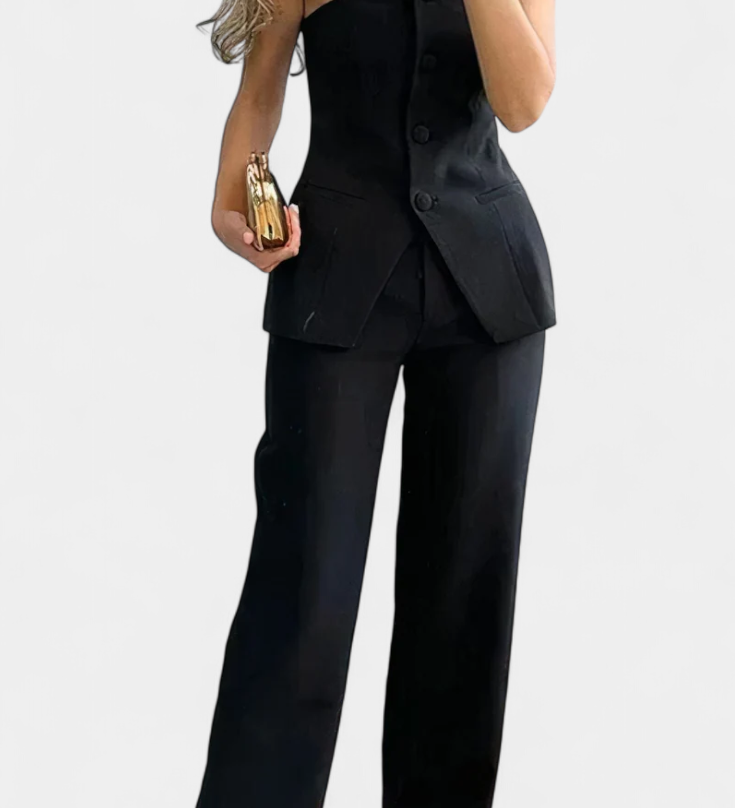 MARTA | Conjunto de Blusa Ajustada y Pantalón de Pierna Ancha con Diseño Minimalista