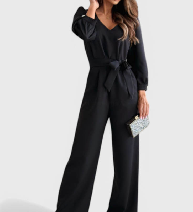 ARIANE™ | Mono de Pierna Ancha con Escote en V y Cintura con Lazo