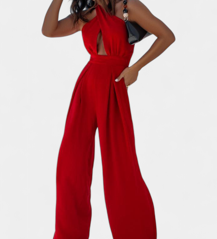 JESSICA™ | Mono Halter Cruzado sin Espalda y Pierna Ancha