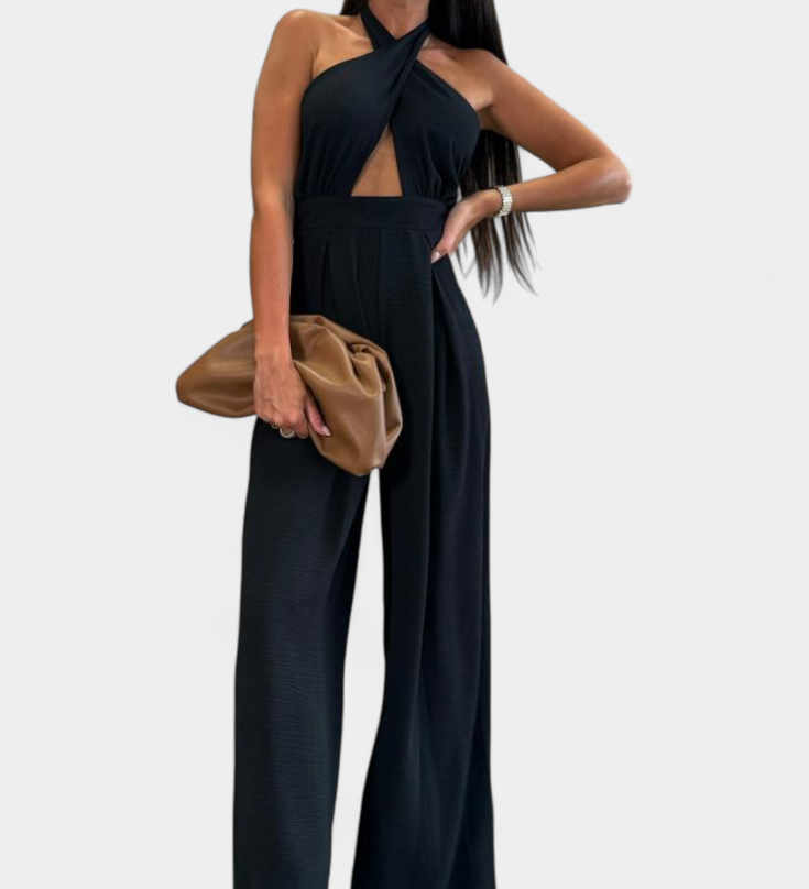 JESSICA™ | Mono Halter Cruzado sin Espalda y Pierna Ancha