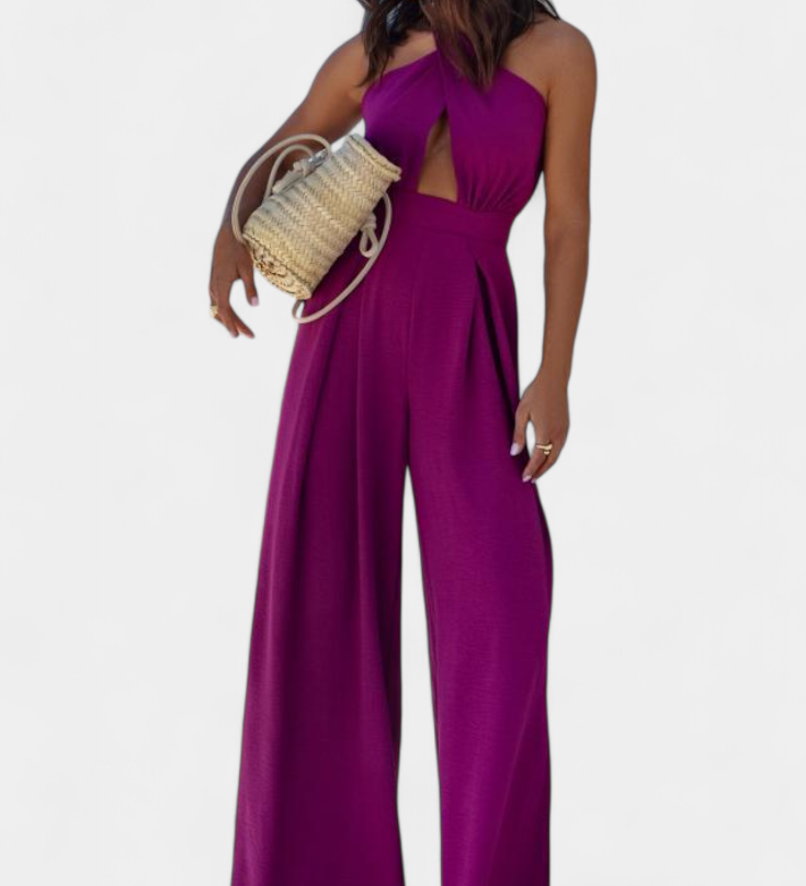 JESSICA™ | Mono Halter Cruzado sin Espalda y Pierna Ancha