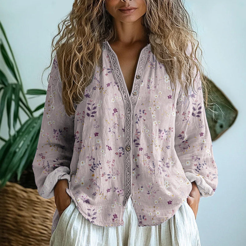 AMBAR | Blusa Vintage con Estampado de Hojas