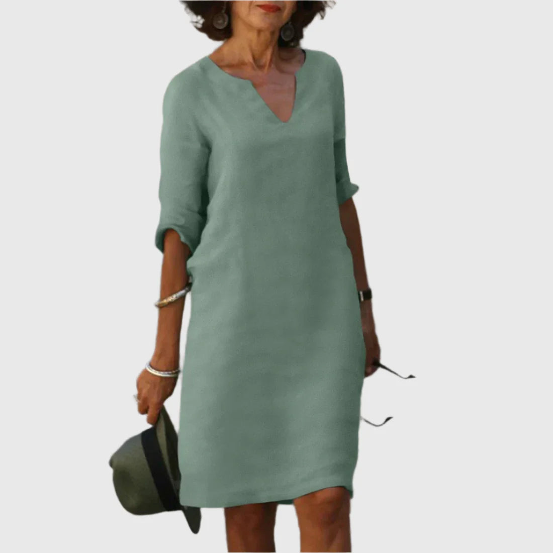 DEBORAH™ | Vestido mini con escote en V y mangas 3/4