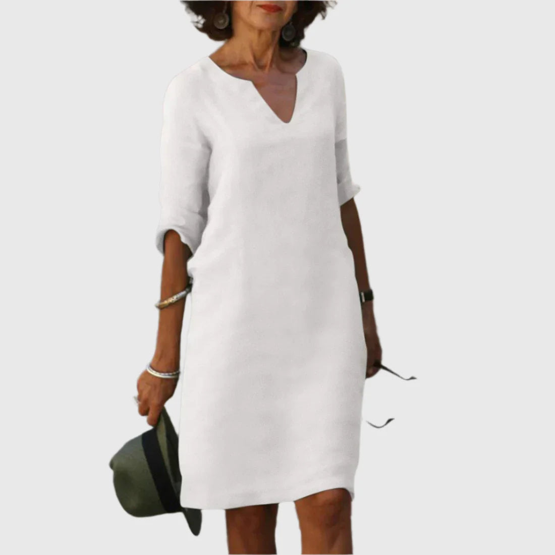 DEBORAH™ | Vestido mini con escote en V y mangas 3/4