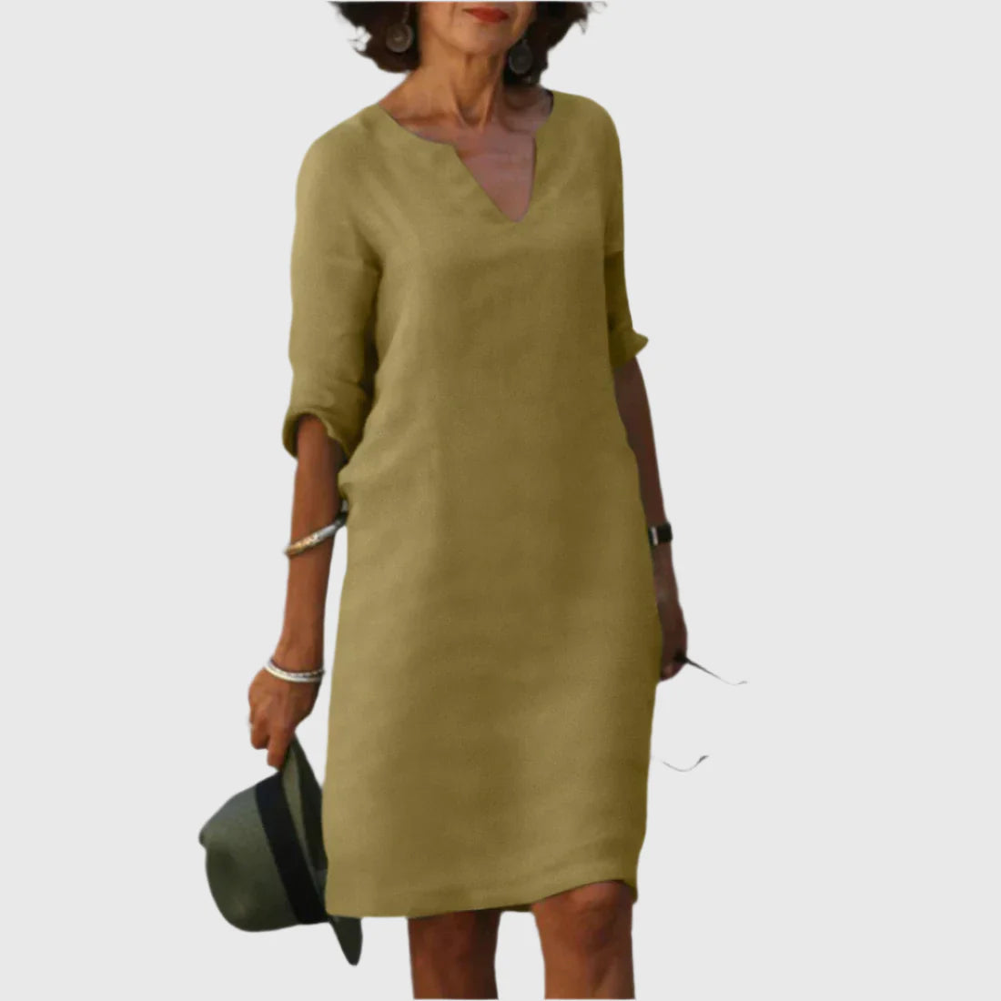 DEBORAH™ | Vestido mini con escote en V y mangas 3/4