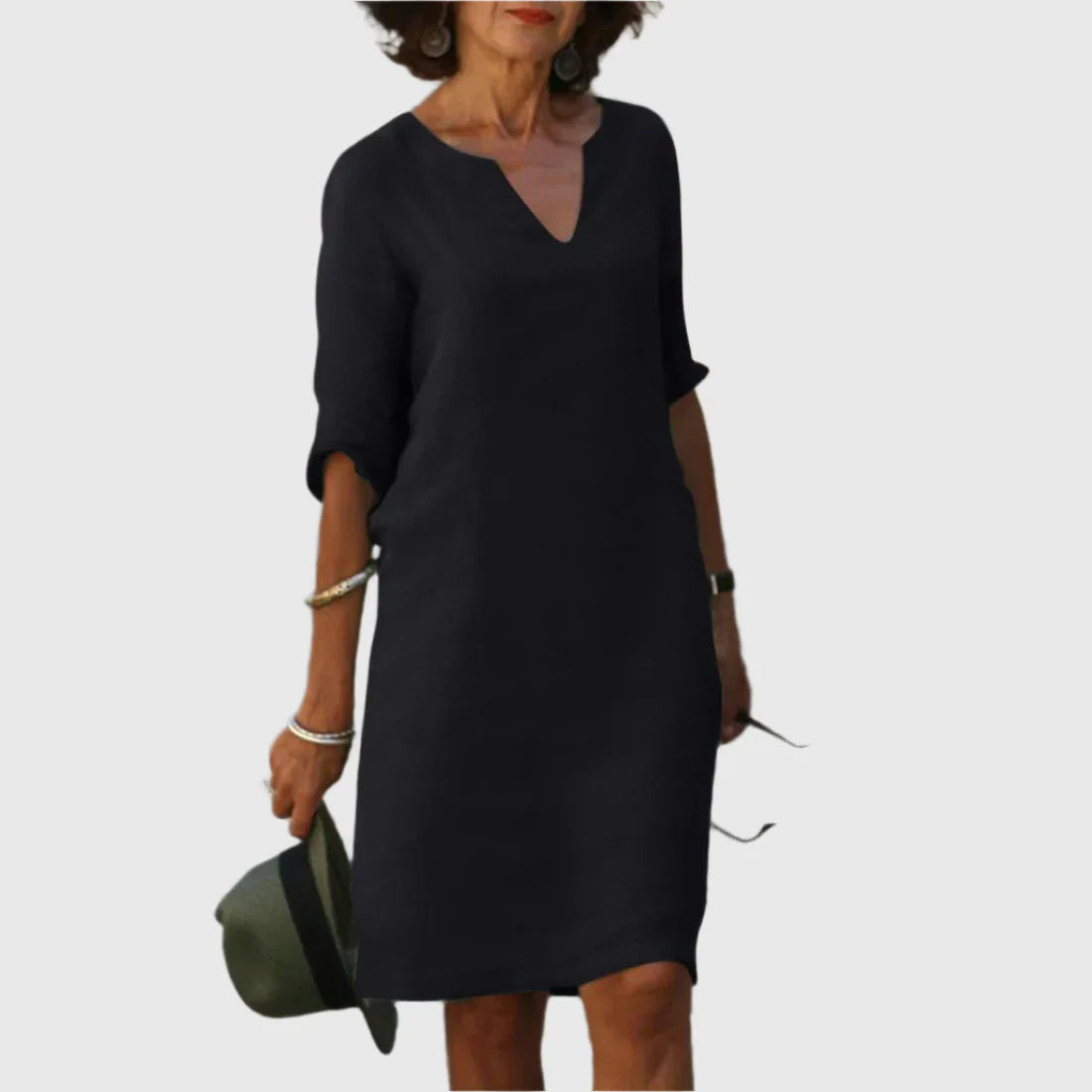 DEBORAH™ | Vestido mini con escote en V y mangas 3/4