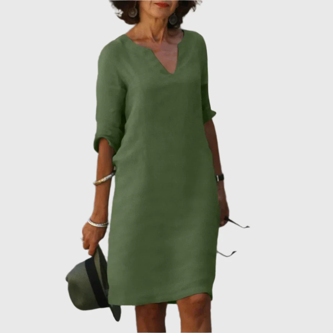 DEBORAH™ | Vestido mini con escote en V y mangas 3/4