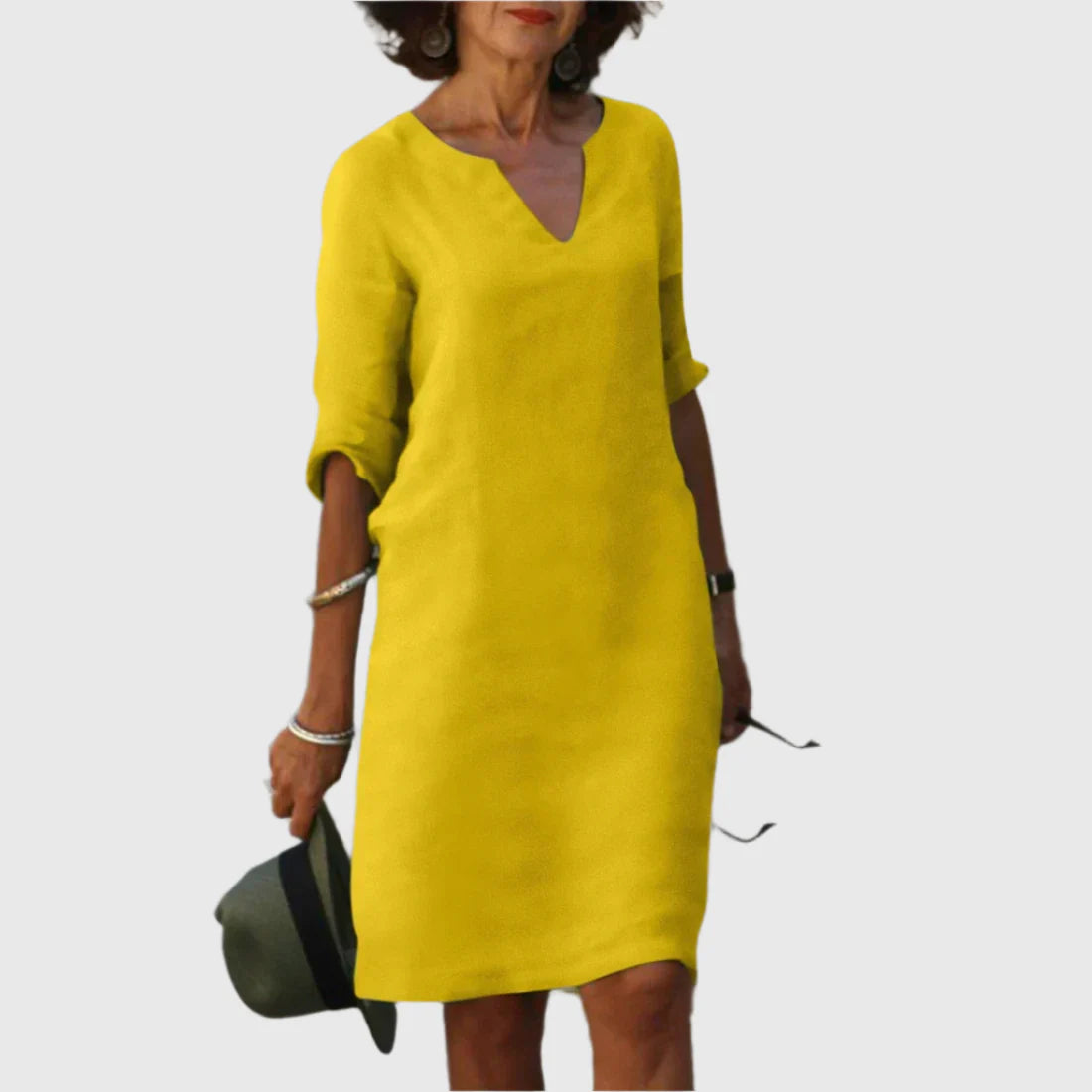 DEBORAH™ | Vestido mini con escote en V y mangas 3/4