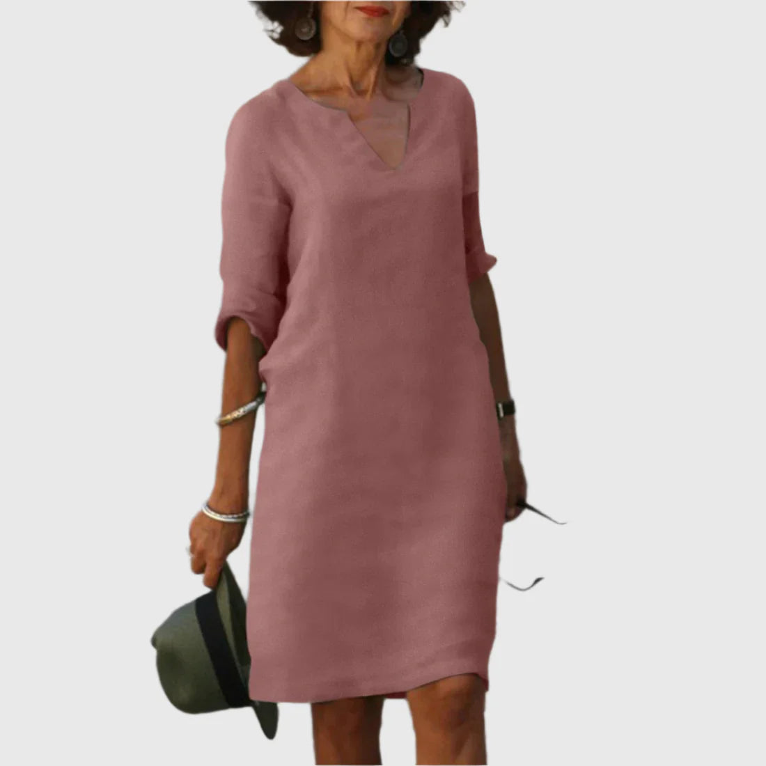DEBORAH™ | Vestido mini con escote en V y mangas 3/4