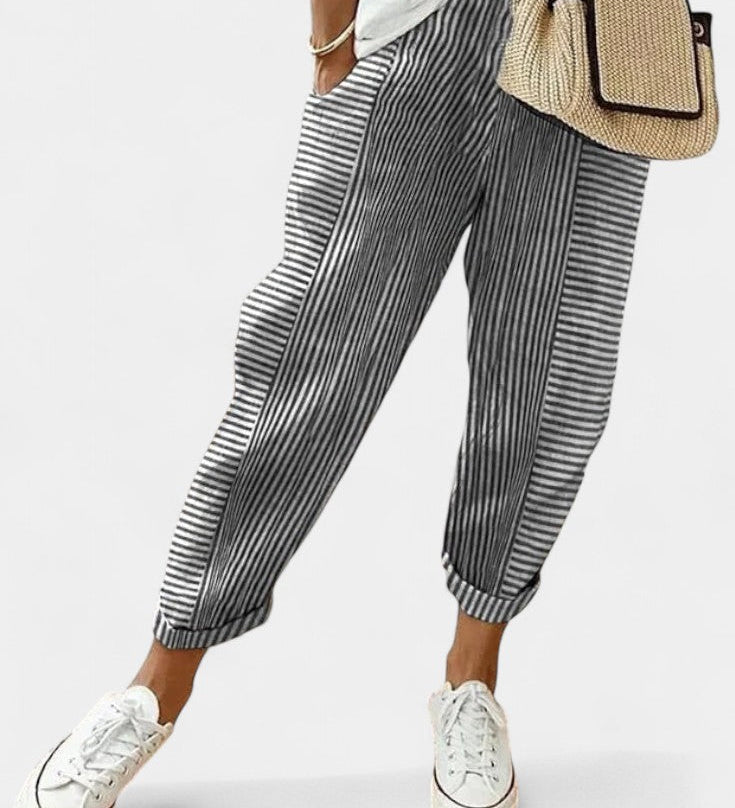 ALBA | Pantalones de Mezcla de Lino a Rayas