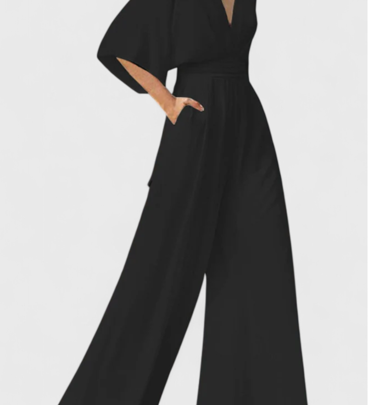 ISAURA™ | Mono Largo Elegante con Pierna Ancha y Escote en V