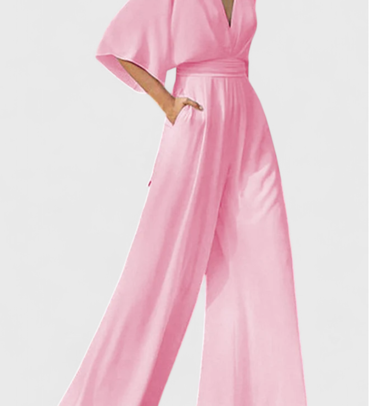 ISAURA™ | Mono Largo Elegante con Pierna Ancha y Escote en V