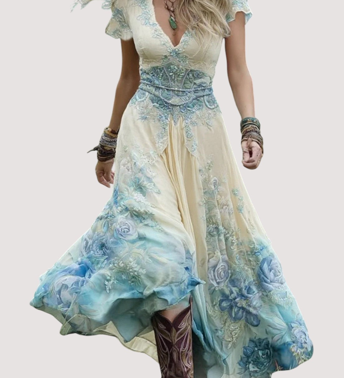 MARCINA | Vestido largo elegante con tonos florales