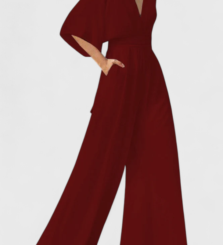 ISAURA™ | Mono Largo Elegante con Pierna Ancha y Escote en V