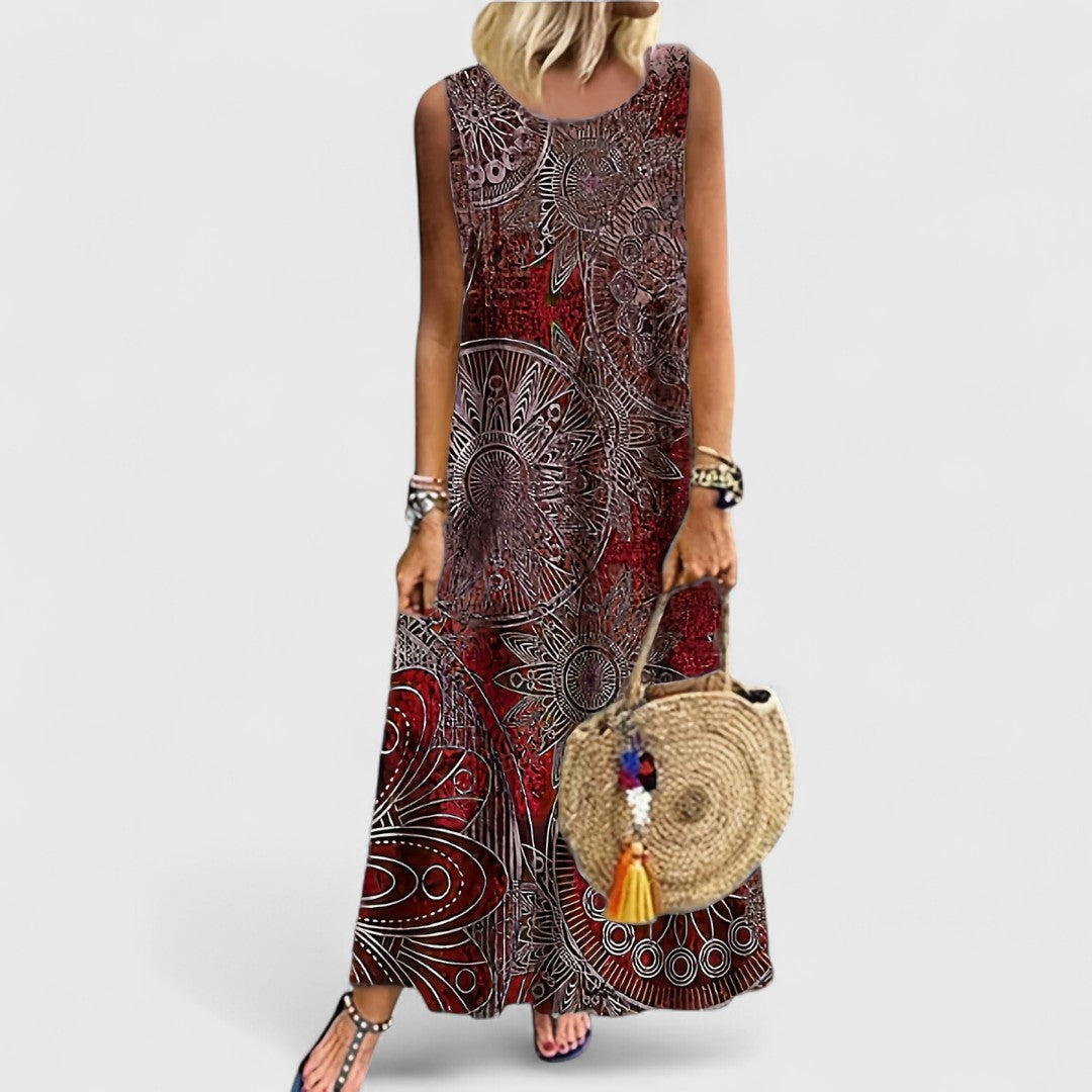 FENNE™ | Vestido Maxi Sin Mangas con Estampado que Cubre el Abdomen