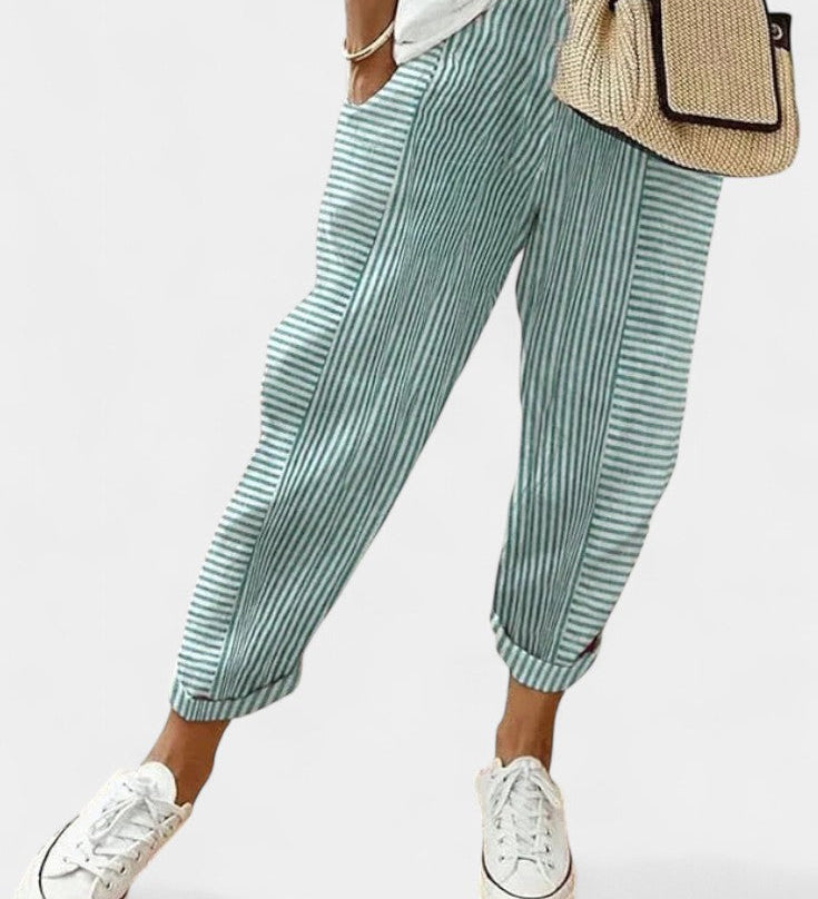 ALBA | Pantalones de Mezcla de Lino a Rayas