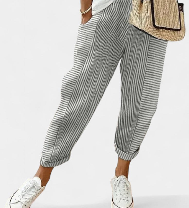ALBA | Pantalones de Mezcla de Lino a Rayas