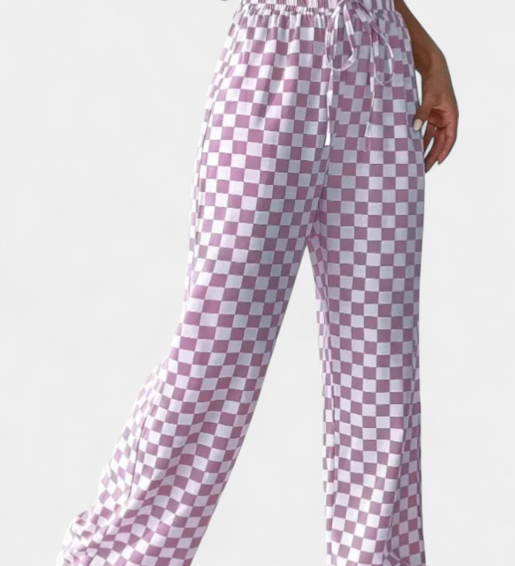 HILARIA | Pantalones de Pierna Ancha con Estampado a Cuadros