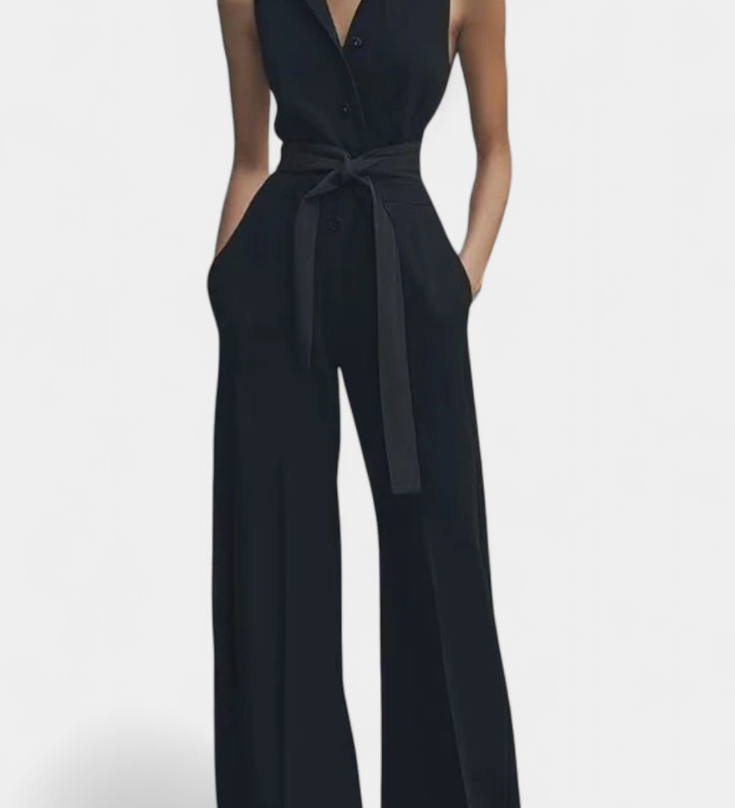 ARIELLA™ | Mono Casual de Pierna Ancha con Solapa y Cintura Alta