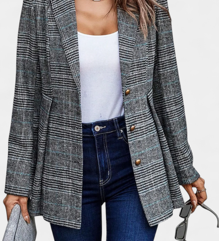 CALICO | Blazer Peplum a Cuadros con Solapa de Muesca