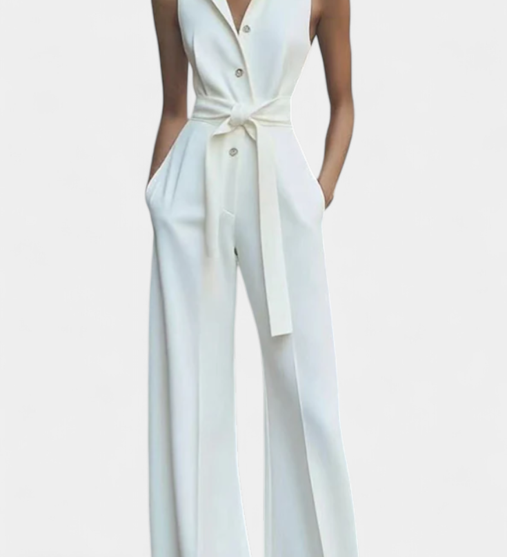 ARIELLA™ | Mono Casual de Pierna Ancha con Solapa y Cintura Alta