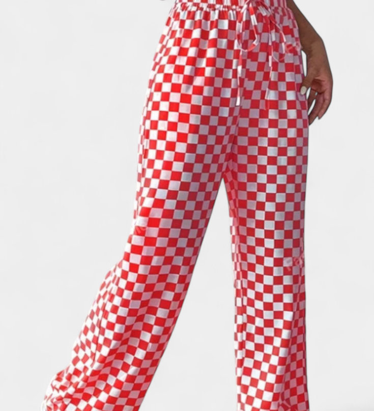 HILARIA | Pantalones de Pierna Ancha con Estampado a Cuadros