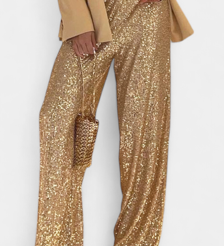 ELVA | Pantalones de Lentejuelas de Cintura Alta y Corte Holgado