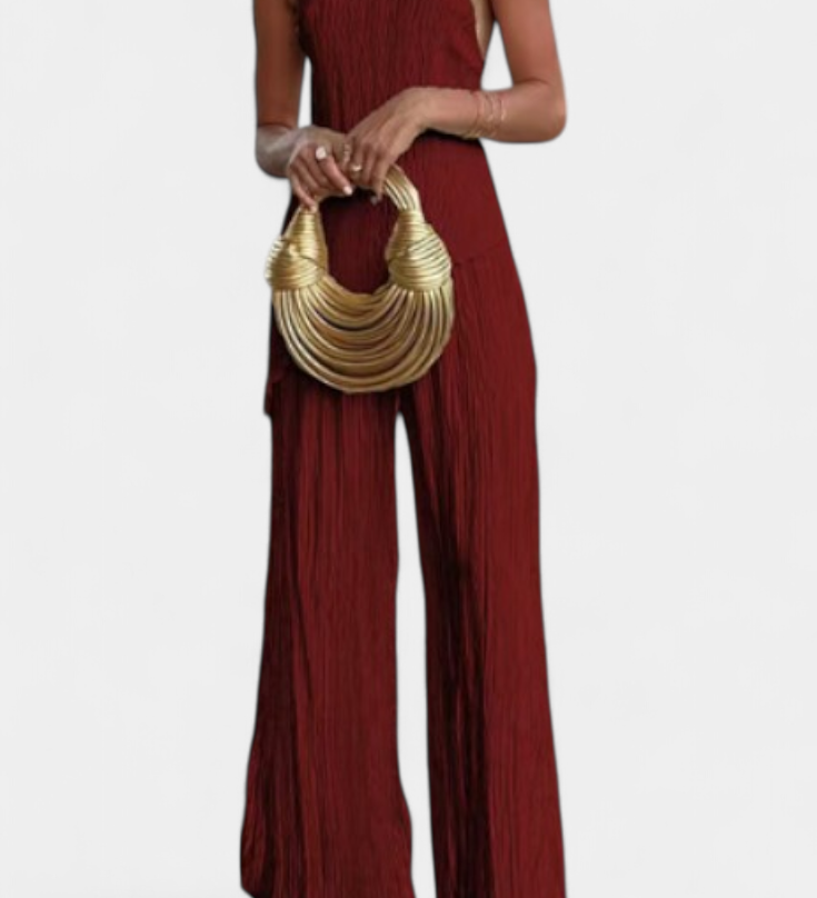 CRISTINA | Conjunto Chic de Top Asimétrico y Pantalón Suelto Plisado